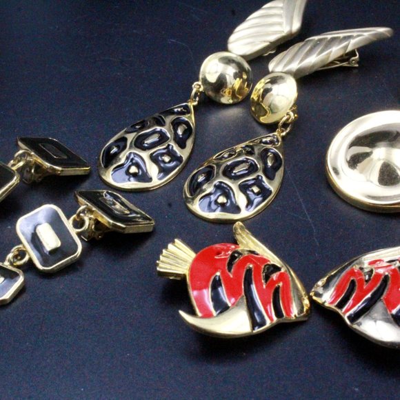 Vintage Designer Monet Unmarked Fish Summer Vibe Enamel 3" Long Drop Earrings - Picture 6 of 7